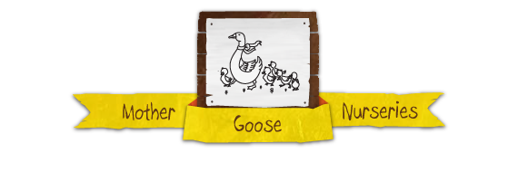 Banner nodigt u uit om de Mother Goose Heemtuin website te bezoeken.